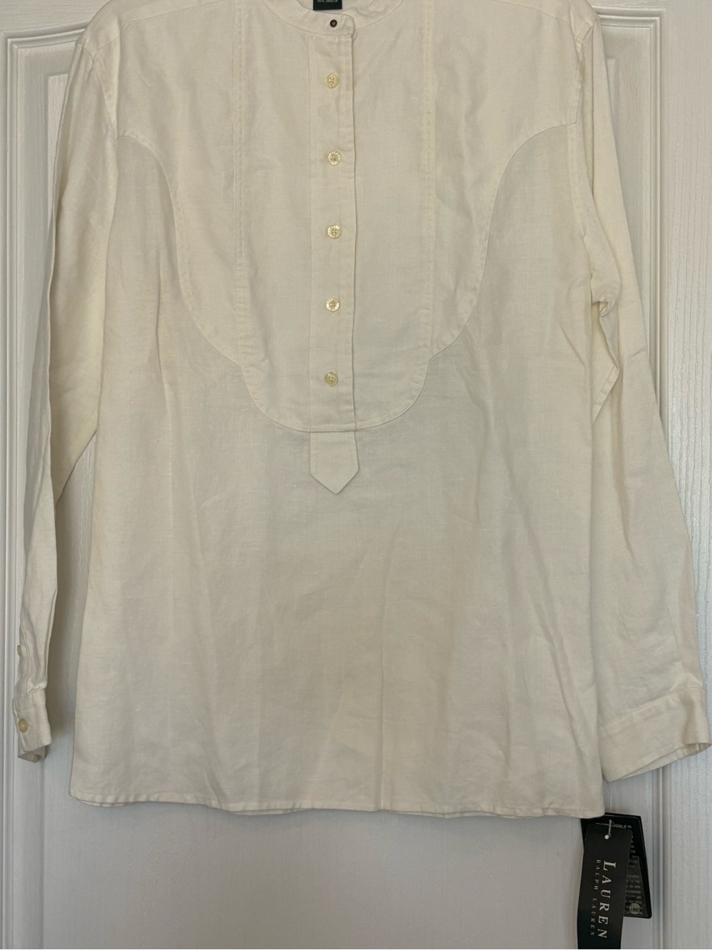 Ralph Lauren Women’s Cream Band-Collar Button-Front Shirt, size 12 , NWT